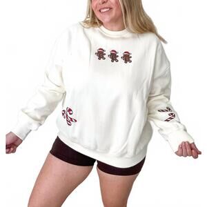 NEW SUNKISSED COCONUT gingerbread lane embroidered sweatshirt in ivory